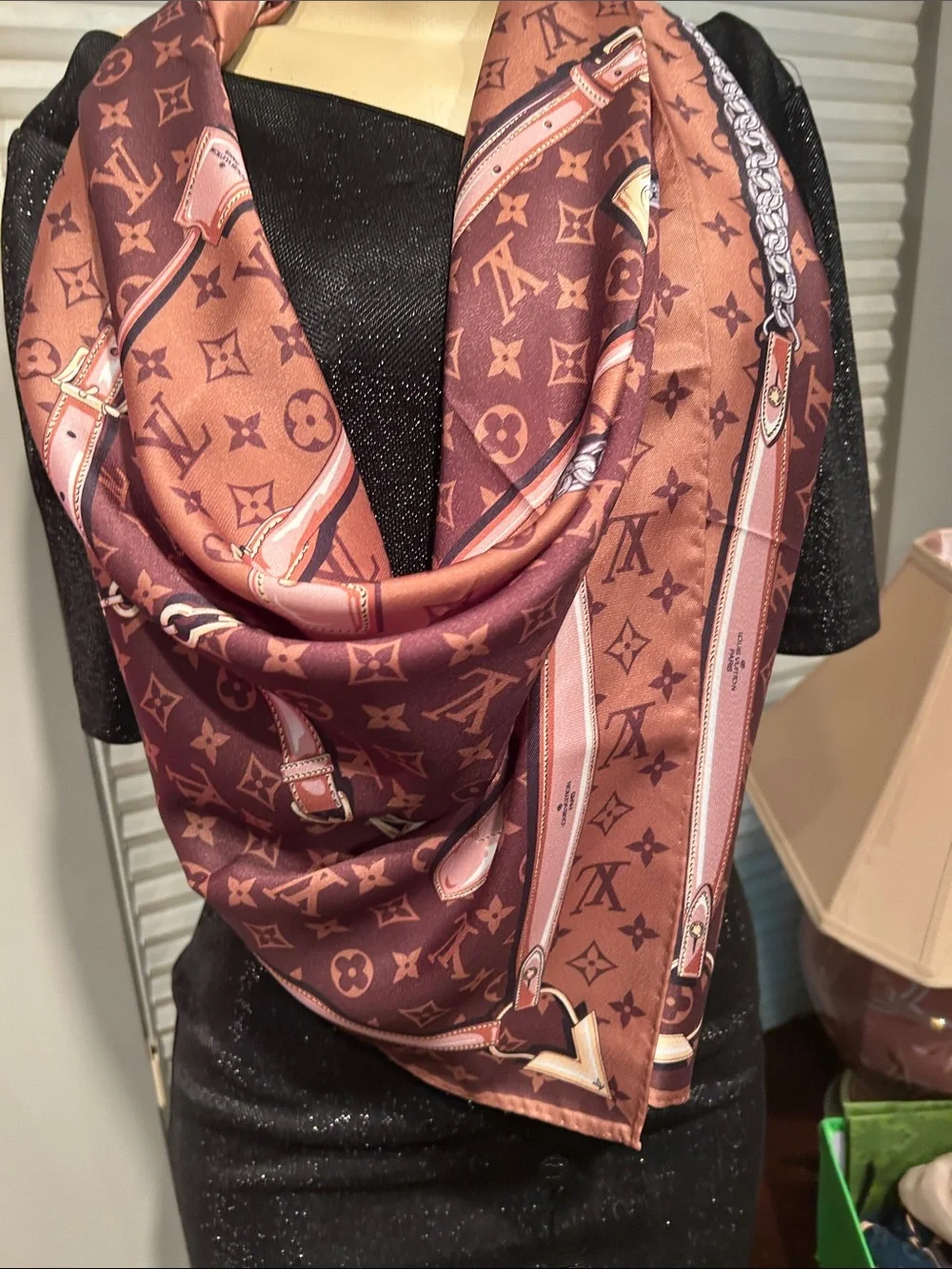 Designer-Inspired Brown Monogram Silk Scarf